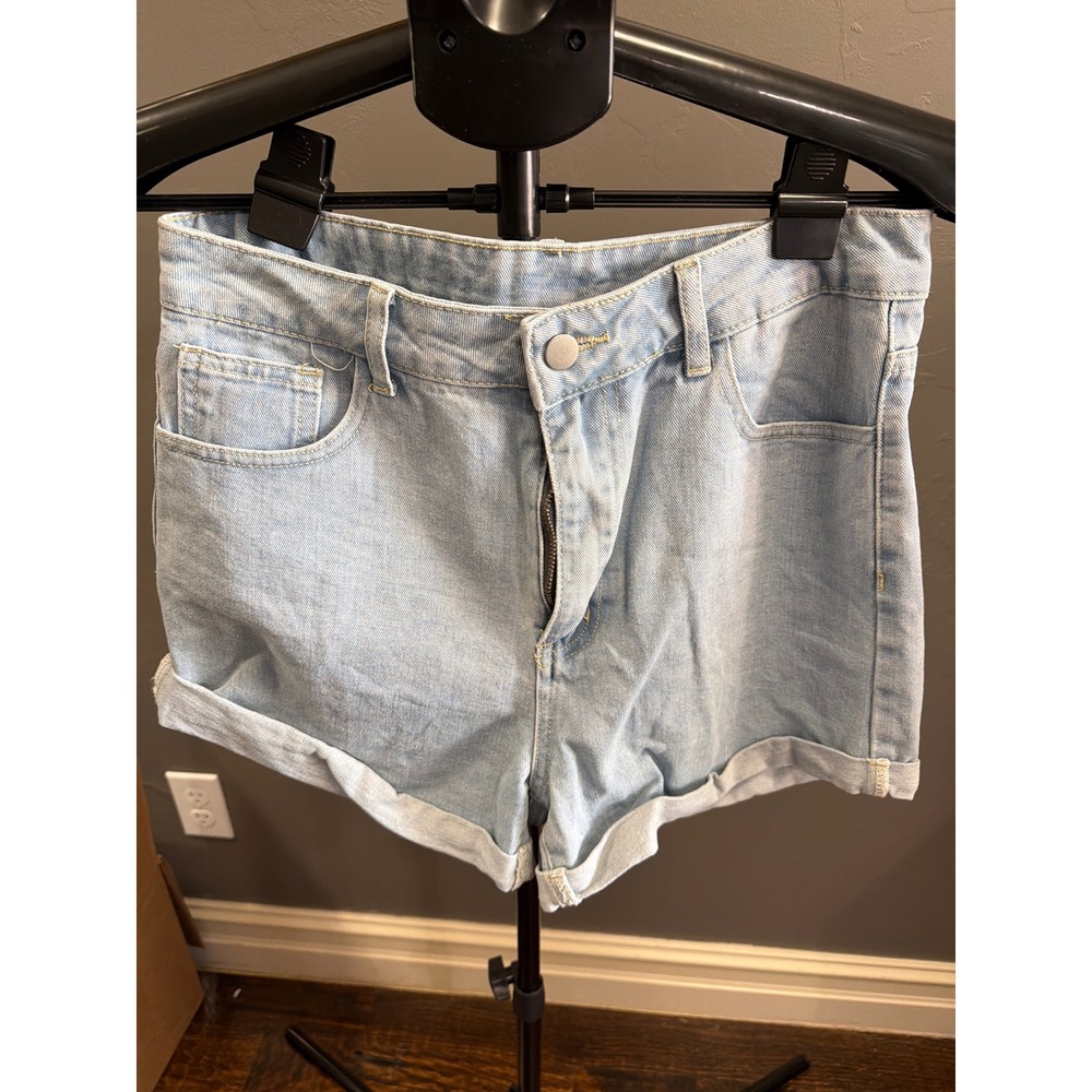 SHEIN Womens Light Wash Denim Shorts High Waisted Rolled Cuff Size 6 Blue